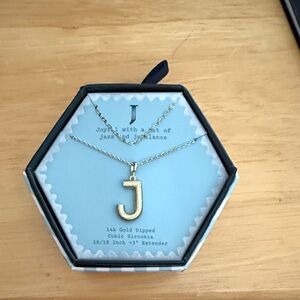 Gold Dipped Initial Necklace with Cubic Zirconia